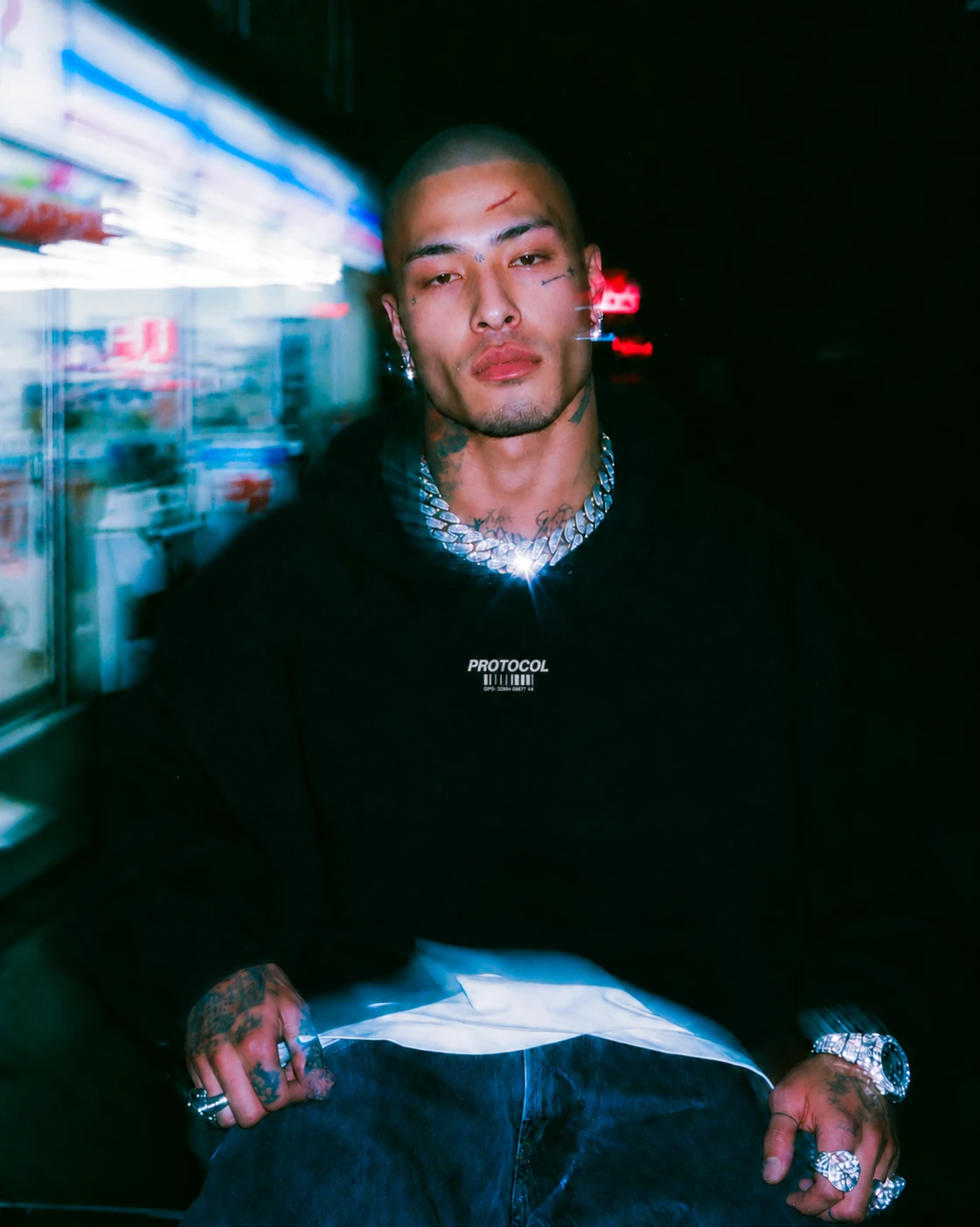 TOXIC YOUTH HOODIE — black, front, styled look